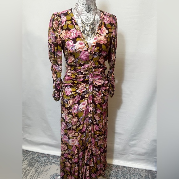 BY TIMO Maroon and pink floral ruched maxi dress size XS.‎ - Picture 11 of 16